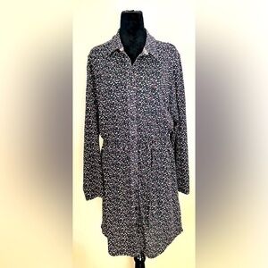 Orvis Dark Floral Printed Knit Long Sleeve Cotton Shirt Dress Cottagecore  L